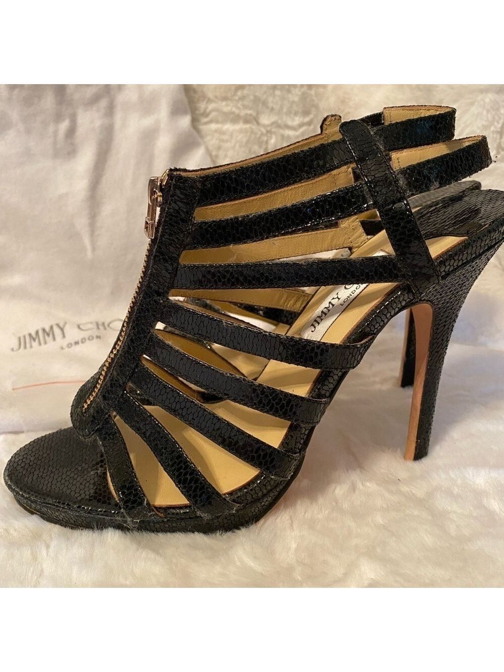 JIMMY CHOO Black GLENYS Gladiator Multistrap Caged Sandals SZ8 Vintage NEW - Picture 12 of 16